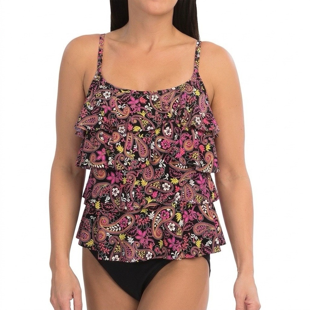 MiracleSuit Tankini Ruffles Paisley Flowers Multicolor Wireless Padded Swim 14